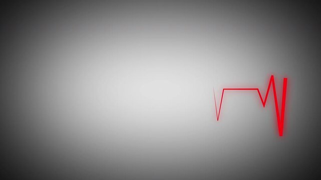 Cardiogram recording animation displaying red ECG waveform on soft gray gradient background. Medical heartbeat monitor visualization for healthcare technology, clinical presentation, and digital medic