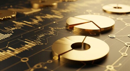 Luxury 3D Visualization of Golden Financial Charts and Digital Business Data