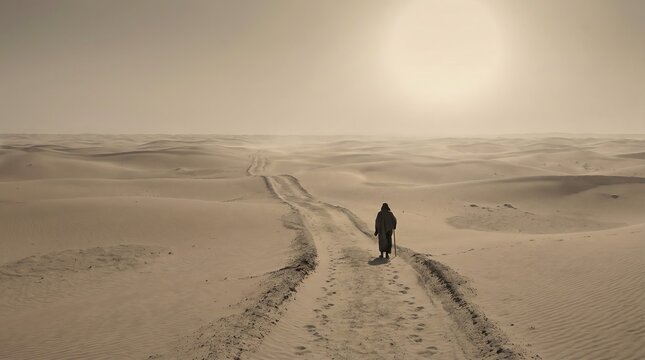 A conceptual image of path through desert, representing deep loneliness and isolation.