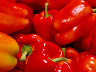 Sweet Bell Peppers. Colorful peppers paprika, natural background. Healthy proper nutrition, diet. Fresh vegetable food. Full frame.