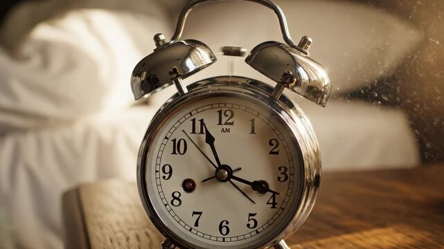Vintage alarm clock on bedside table