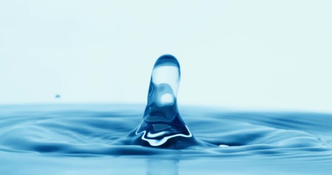 Drop of water falls into a drop of water in a super slow motion. Shot on super slow motion 1600 fps.