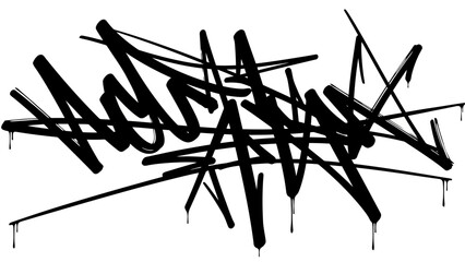 A dynamic black and white graffiti tag with dripping paint, showcasing a complex and abstract lettering style. © Mugi