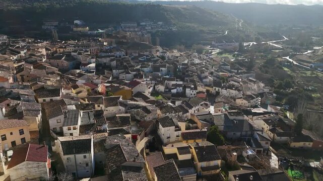 Drone view of the monumental city of Pastrana, Guadalajara, Castilla-La Mancha, Spain