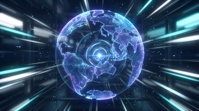 Exploring a high-tech holographic world futuristic global visualization digital landscape immersive experience virtual reality tech innovation - Powered by Adobe