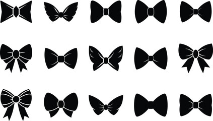 Black Bow Icons Set Elegant Ribbon and Bowtie Silhouettes Collection