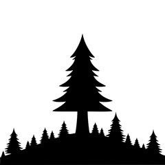 Obraz premium Silhouette of pine trees in forest landscape