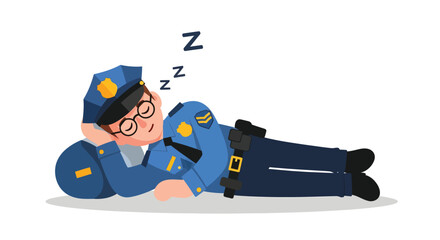 A cartoon police officer lying on the ground sleeping peacefully with a relaxed expression