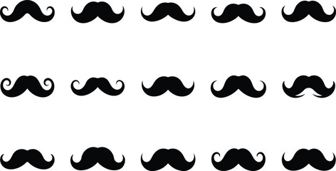 Black Mustache Icons Set Vintage Barber and Hipster Silhouette Collection