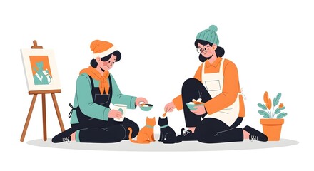 Two artists collaborating on a creative project together in a studio setting