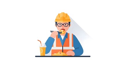 Worker Eating Lunch at Construction Site