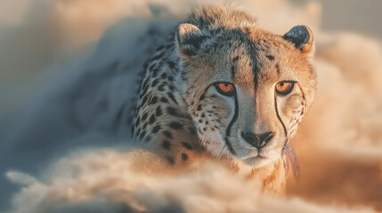 勇壮なチータが砂塵を舞上げながら走る姿