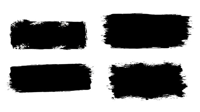 Four black brush stroke rectangles with rough edges on a white background, representing abstract art elements.