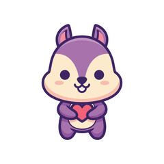 Obraz premium Adorable Cartoon Squirrel Holding Heart Vector Illustration