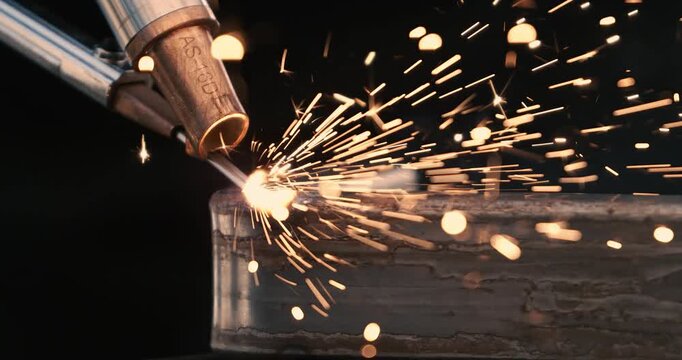 Laser welding machine. Shot on super slow motion camera 1000 fps. Laser welding is shown in close-up