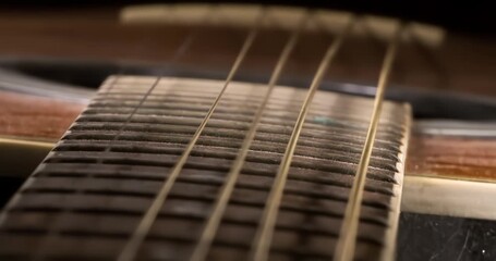 Acoustic guitar strings vibrating, Shot on super slow motion camera 1500 fps. - Powered by Adobe