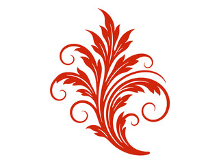 Red ornamental flourish with swirling leaves and vines, decorative floral element