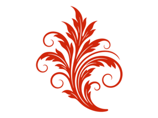Red ornamental flourish with swirling leaves and vines, decorative floral element