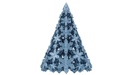 Stylized Christmas tree design made from abstract frozen blue snowflakes element isolated PNG with Transparent Background