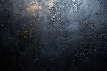 moody dark textured wall with rough plaster, cracks, uneven surface and subtle warm highlights creating a brooding industrial atmosphere