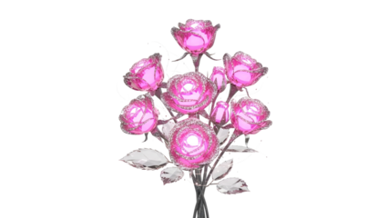 Luxury metallic pink roses bouquet illustration for glamorous floral design and celebration graphics. isolated PNG with Transparent Background