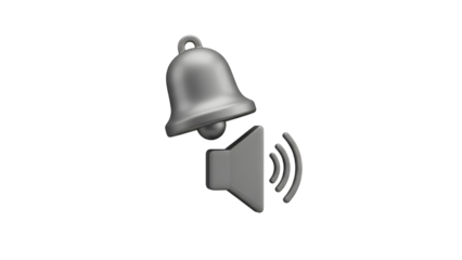 3D notification alert bell and volume speaker icon for digital interface design isolated PNG with Transparent Background