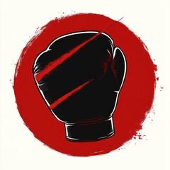 black boxing glove with three red slash marks inside a rough red painted circle on white background conveying bold aggressive intense energy
