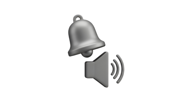 3D notification alert bell and volume speaker icon for digital interface design isolated PNG with Transparent Background - Powered by Adobe