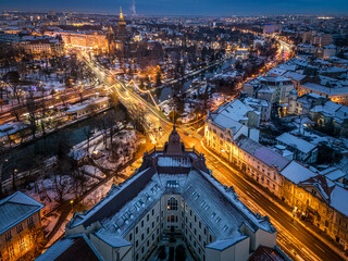 Winter aerial view of Timisoaras Cathedral