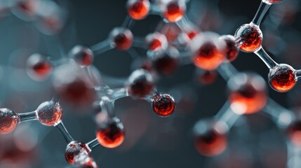 Abstract Molecular Structure with Glowing Red Spheres in a Complex Network