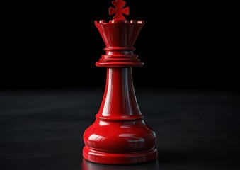Solitary glossy red chess king on dark reflective surface, dramatic spotlight evoking power, authority and elegant dominance
