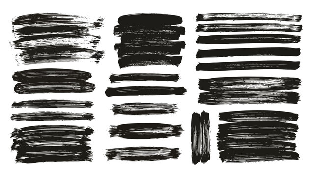 A collection of black marker brush strokes and lines on a white background, showcasing various textures and thicknesses.