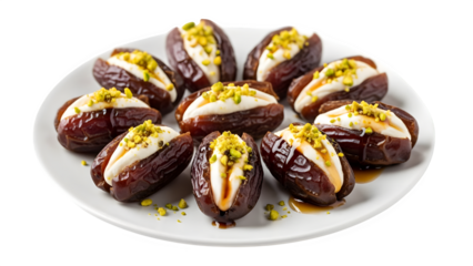 Stuffed dates on a plate isolated on transparent background