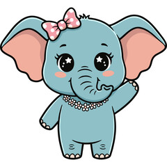 Obraz premium stay trunkin elephant girl friend cartoon character in flat color block editable vector illustration in clear background