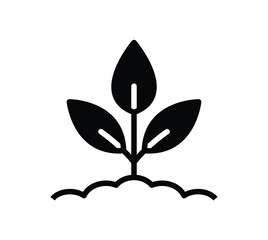 Simple Black Graphic of a Small Plant Growing from the Ground with Leaves