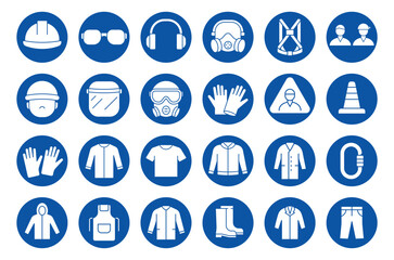 Various Safety and Protective Gear Icons on Blue Background