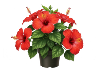 Vibrant Red Hibiscus Flower Plant in Pot.