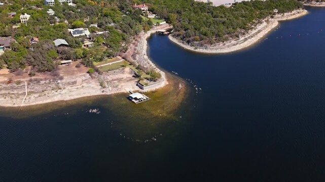 High aerial push in shot of Lake Travis