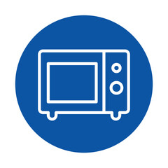 Minimalist Icon of a Microwave Oven on a Blue Circular Background