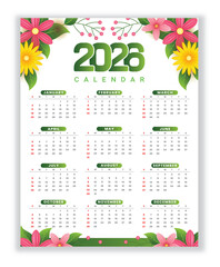 2026 Floral Calendar with Botanical Decoration