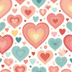 A cheerful and decorative seamless pattern showcasing a lovely assortment of pastel-colored hearts, ideal for romantic themes, joyful celebrations, and expressing warm affection