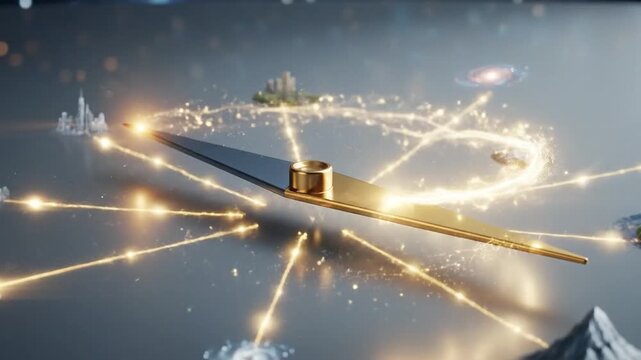 Abstract digital compass guiding connections and future concepts