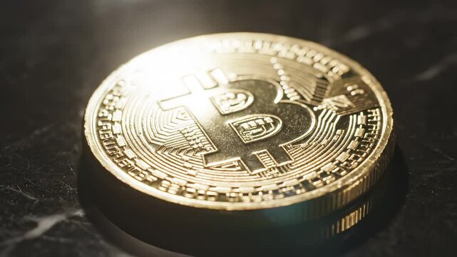 Golden Bitcoin coin on dark surface
