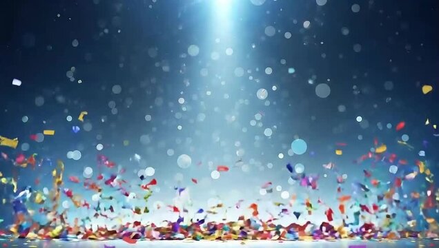 Celebratory background with colorful confetti and ribbons