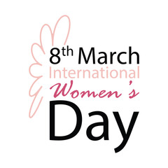 International Women&rsquo;s Day Minimalist Typography with Pink Floral Line Art Illustration