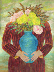 abstract woman with flowers. oil painting. illustration