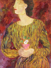 abstract woman with flowers. oil painting. illustration