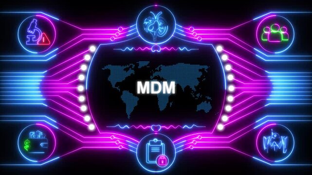 Neon MDM Technology Background with Glowing Blue and Pink Lights