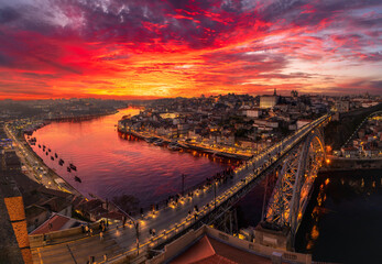 Landscape with Porto and Douro River at sunset, Portugal