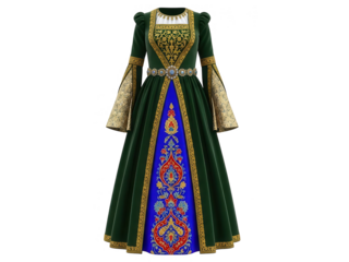 Traditional Dress with Ornate Embroidery and Rich Colors.